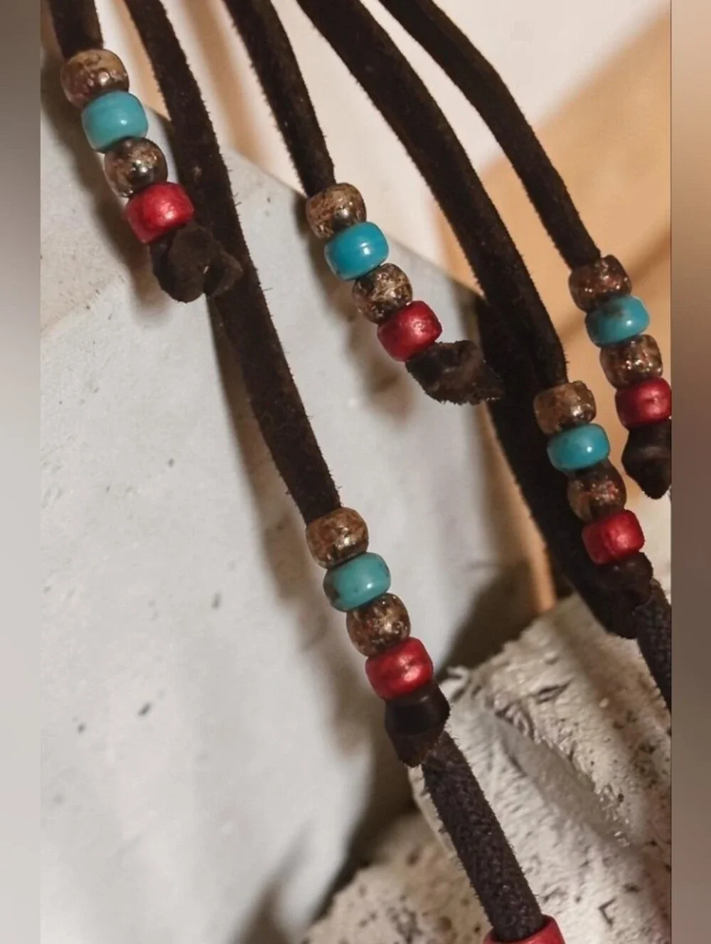Vintage Boho Beaded Leather Fringe Keychain / Bag Charm (EUC)